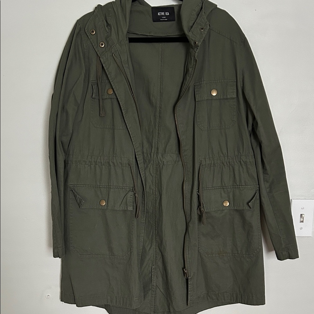 Olive Green Hooded Parka Jacket